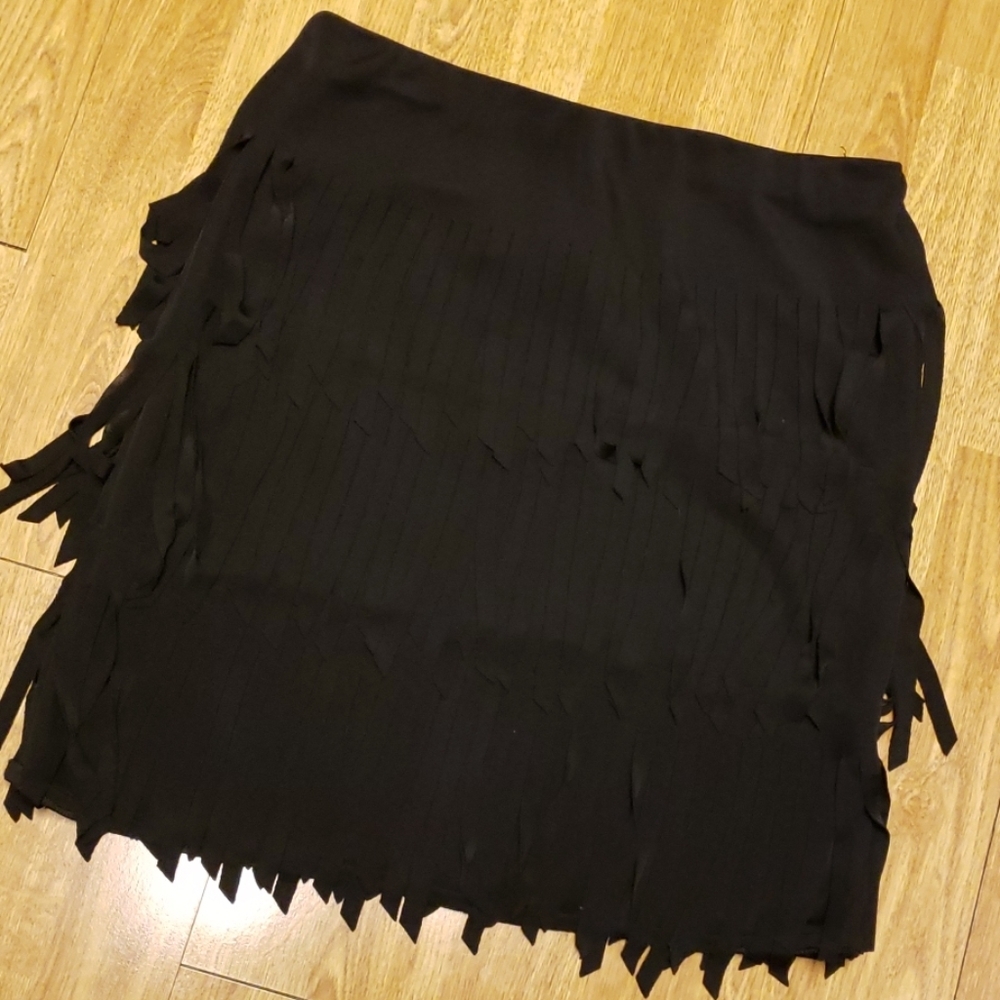 Cache knit fringe black mini skirt sz 4